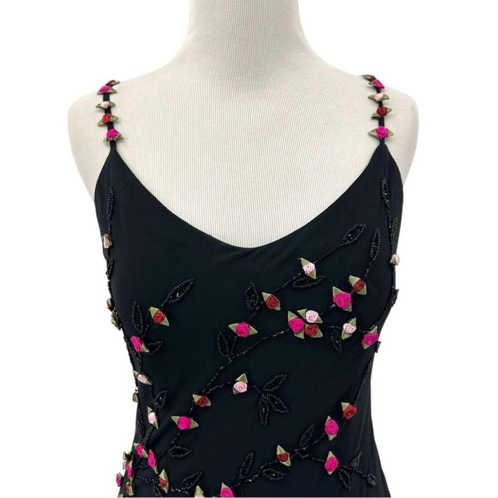 Vintage 90’s Y2K 100% Silk Dress Rose Vintage Beaded Dress Silk Slip Dress Fairy - Picture 3 of 17